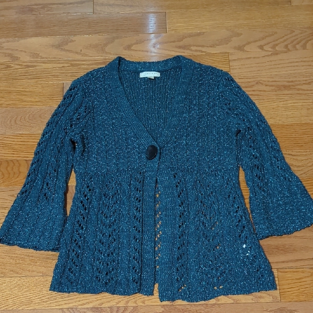 Kenar Blue Cardigan Sweater with Intricate Knit